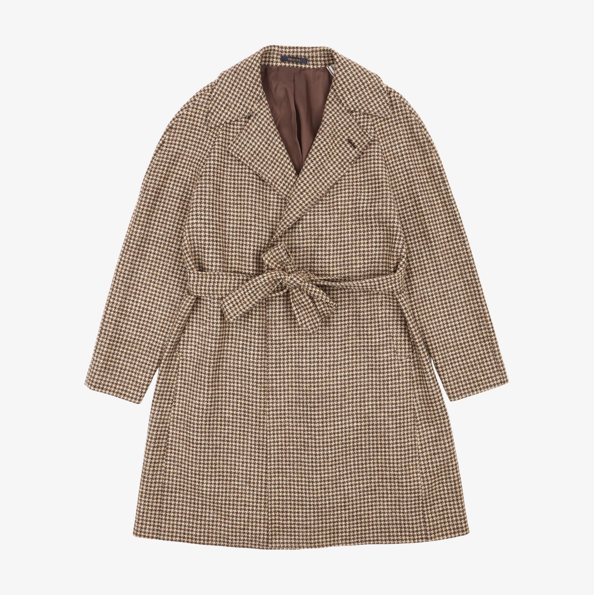 Belted Houndstooth Overcoat