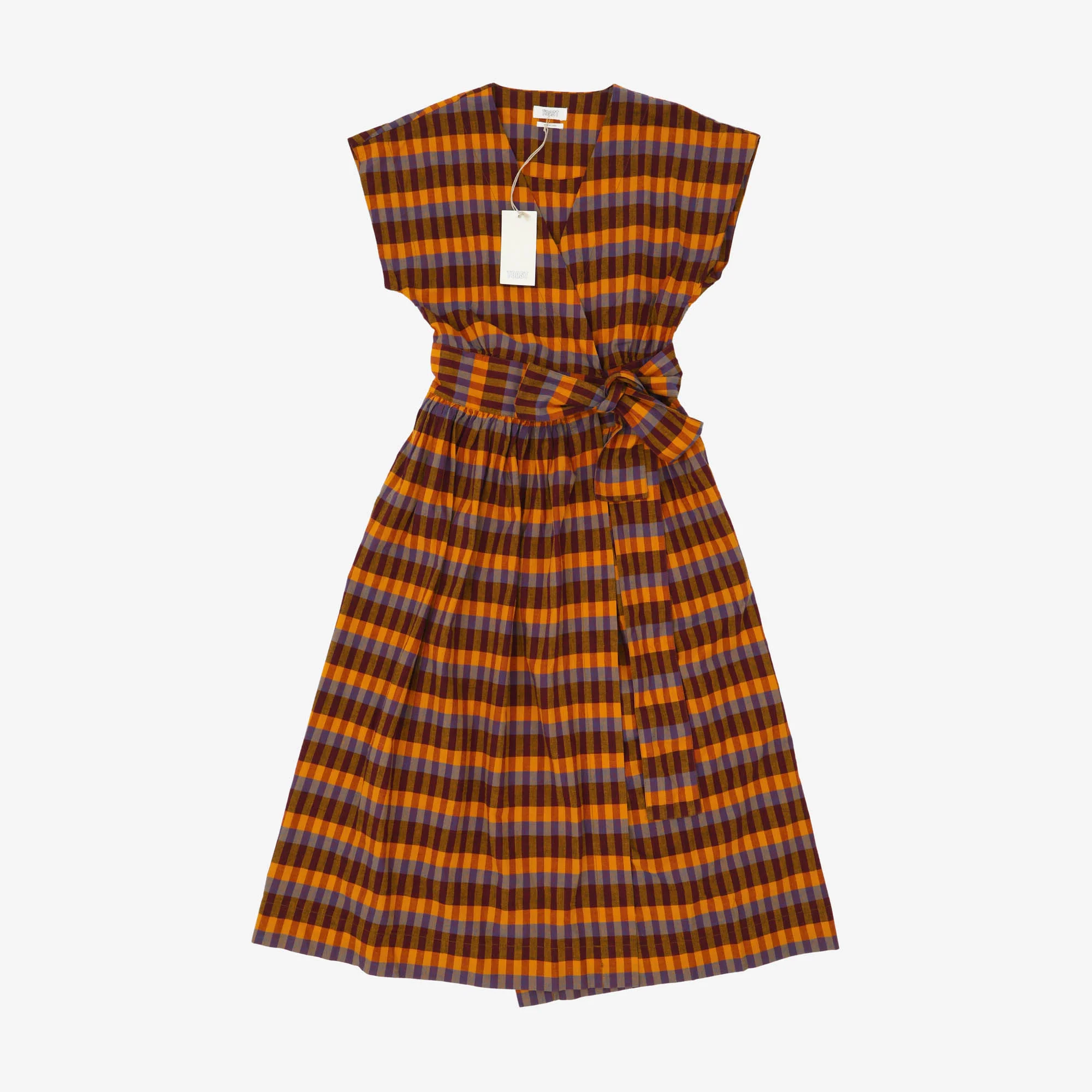 Check Linen Wrap Dress