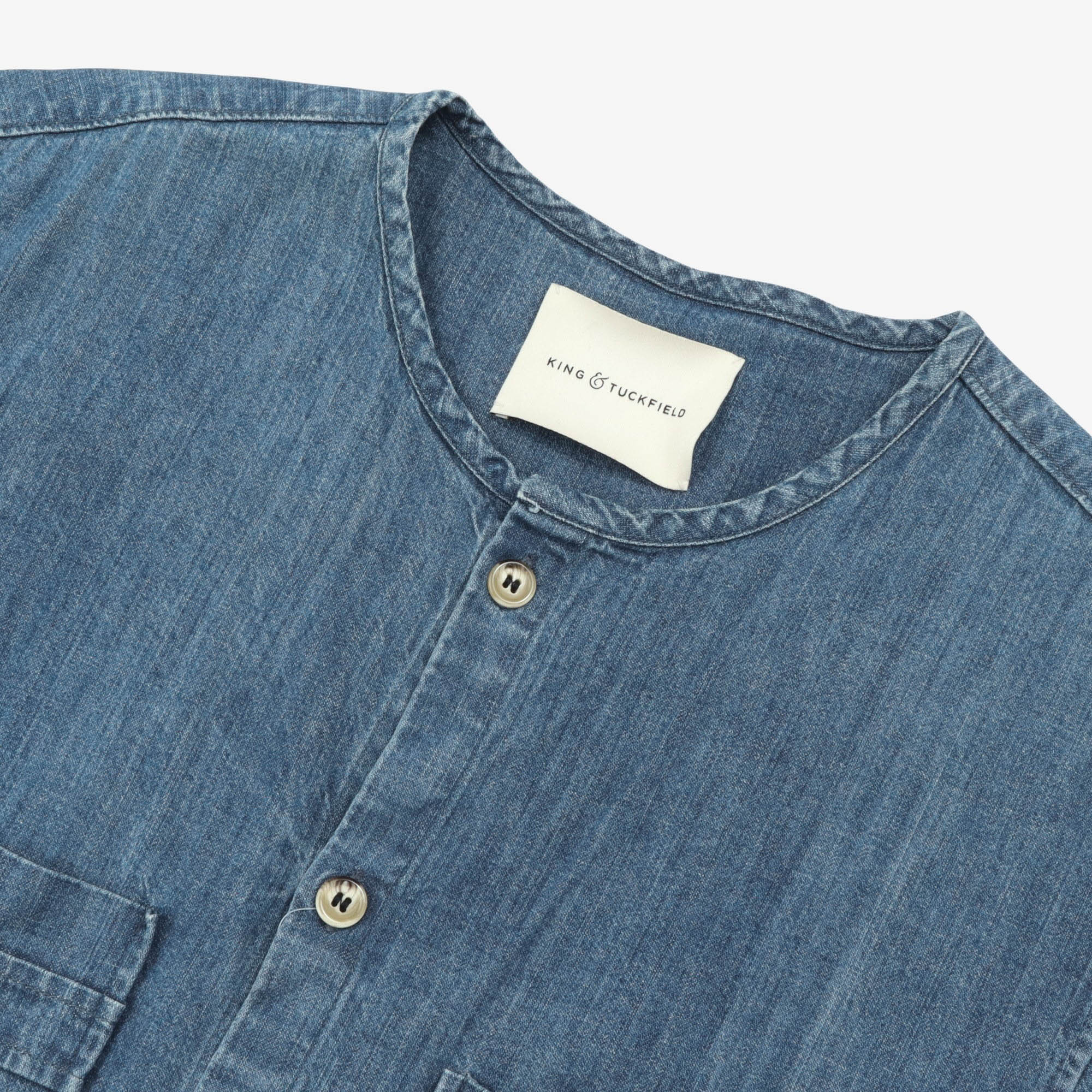 Collarless 3/4 Sleeve Denim Shirt - Image 4