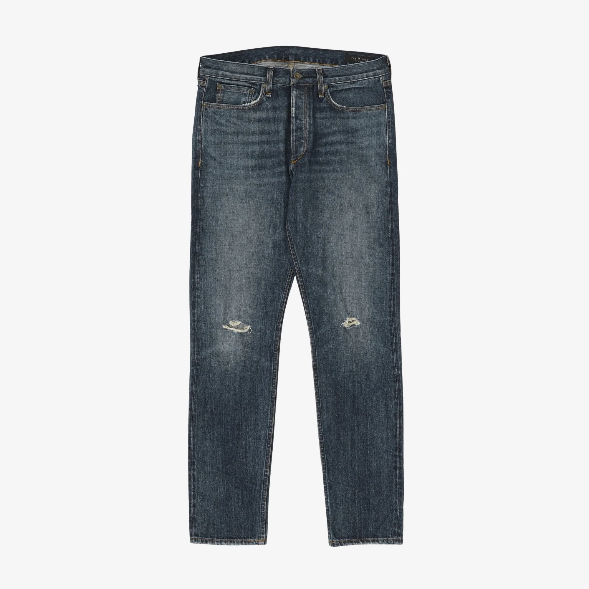 Distressed Slim Fit Selvedge Denim