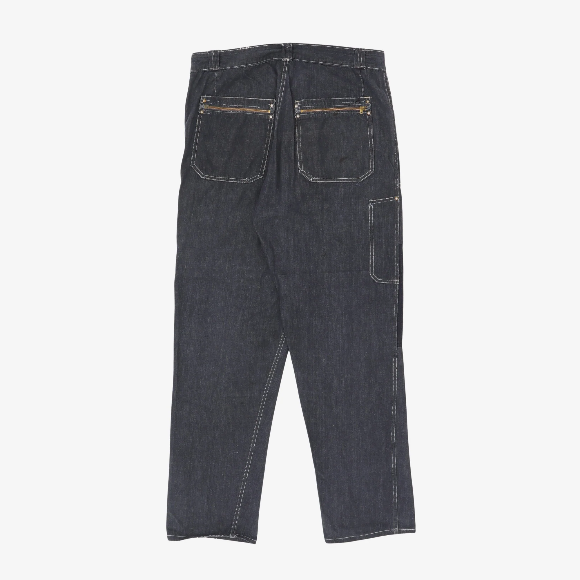 French Patchwork Denim Work Pants - Image 2