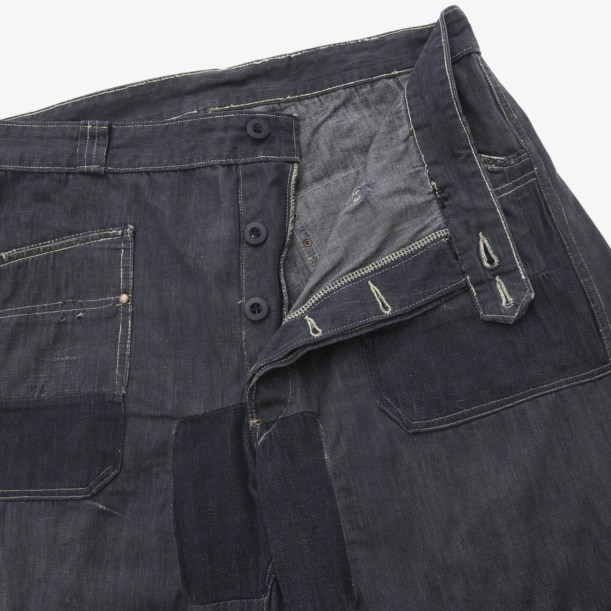 French Patchwork Denim Work Pants - Image 3